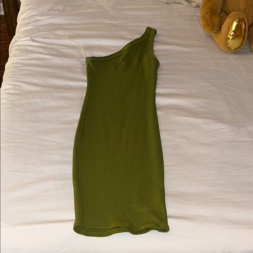 Urban Outfitters Olive Green One-Shoulder Dress